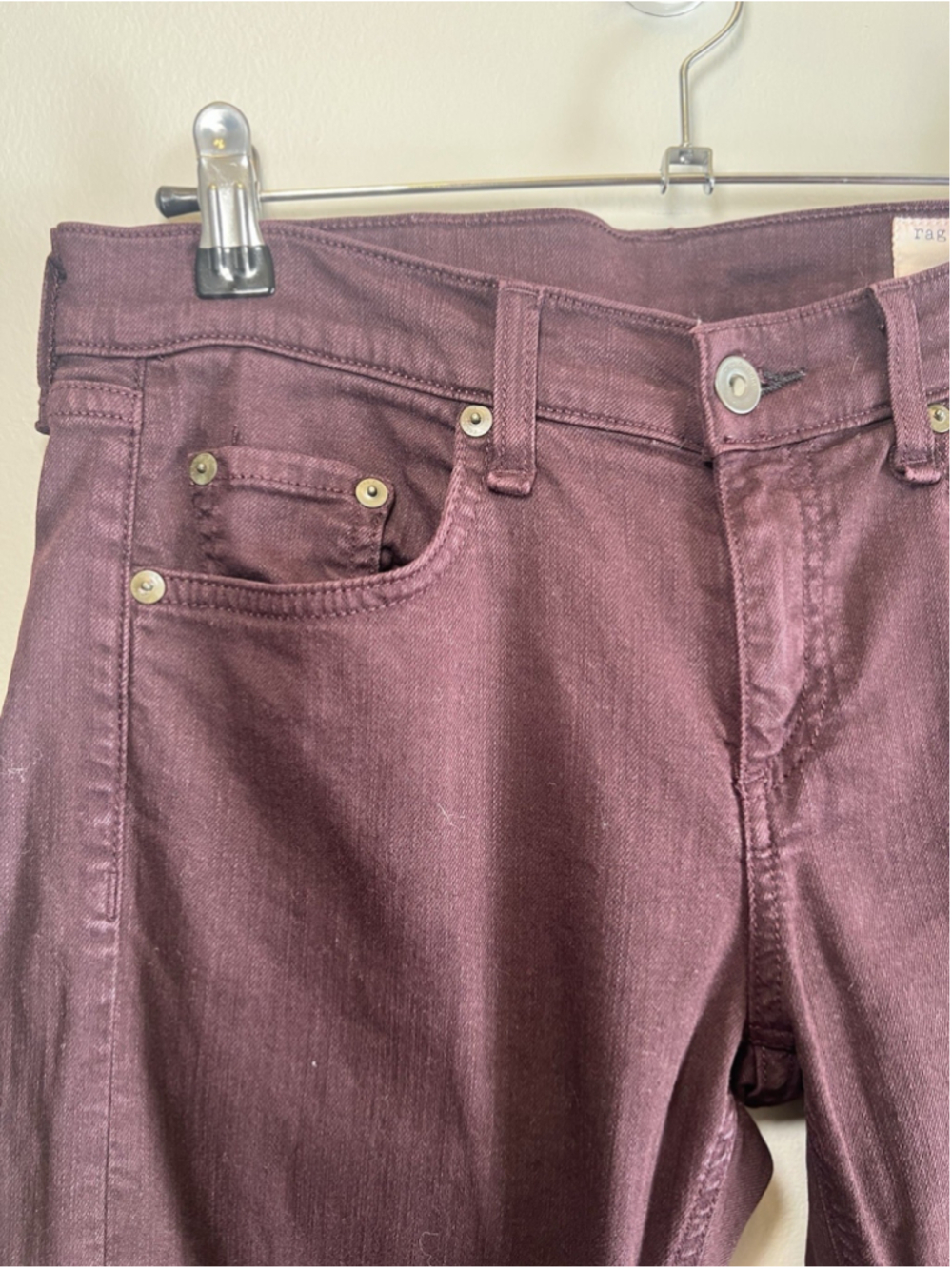 RAG & BONE Jeans Burgundy Slim Fit Boyfriend Stretch Modern Women’s Size 26 - Picture 3 of 15